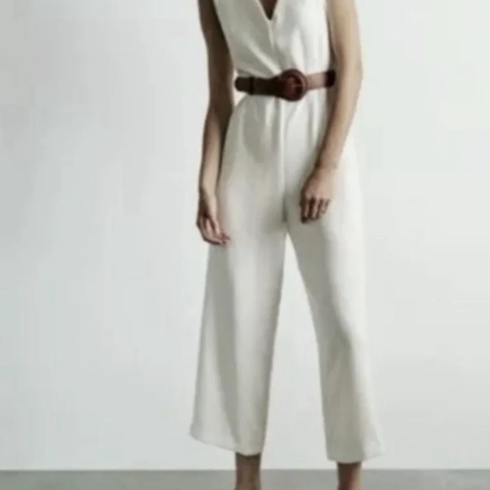 Zara Cream Jumpsuit with Brown Belt - Picture 1 of 9